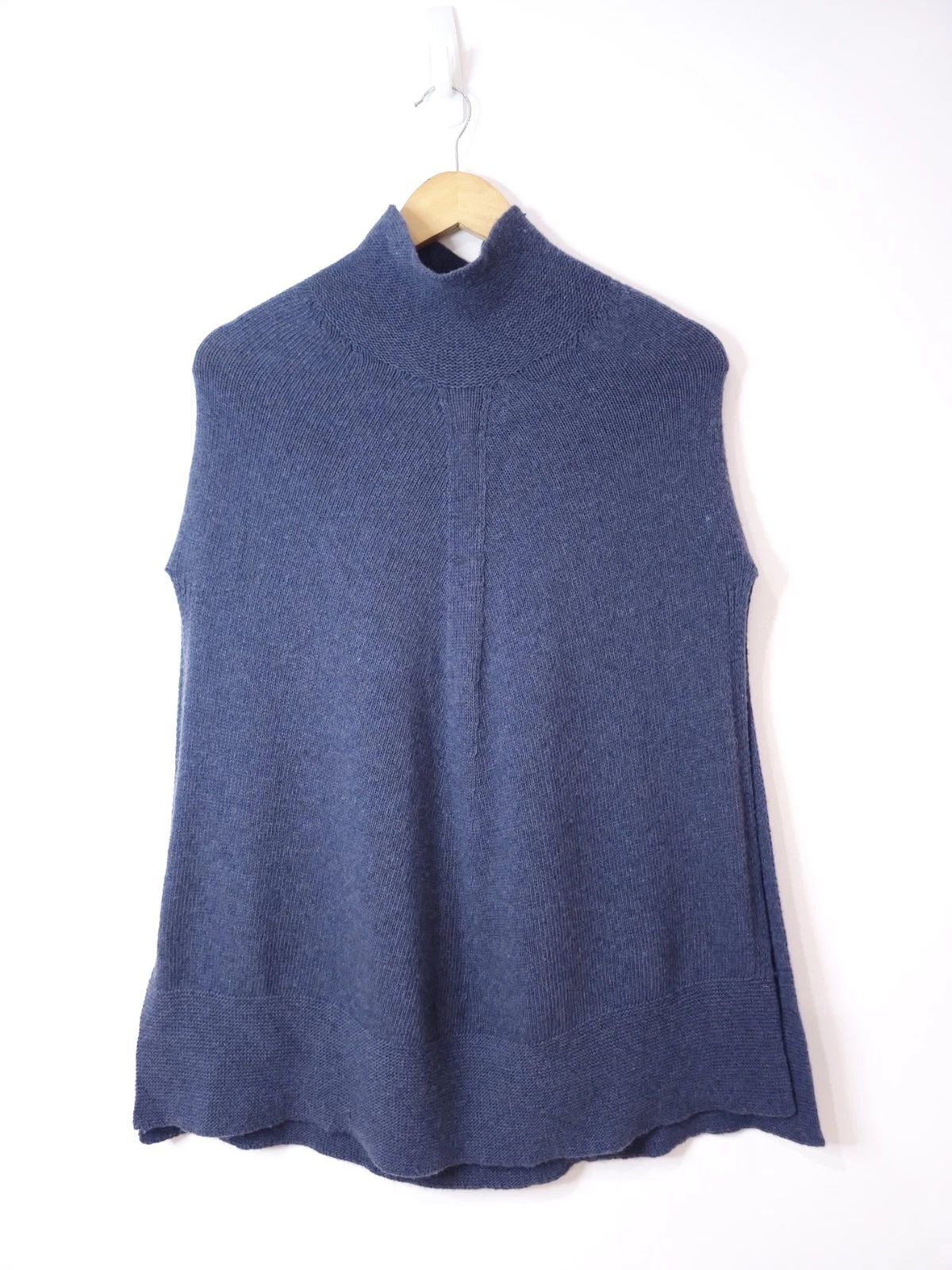 Bianco & Blu Womens Blue Wool Cashmere Blend Sleeveless Poncho Vest - One Size