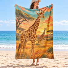 Giraffe Safari Sunset Coral Fleece Blanket Living Room Decor