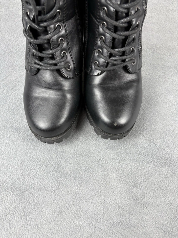 Tacones Forever Combat para mujer 8 de cuero negro con cordones cremallera sintética Y2K vanguardista punk Foto 2 de 4