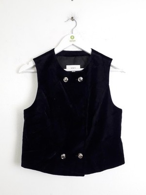M&S Velvet Cotton Rich Double Breasted Waistcoat Size 10 Black New