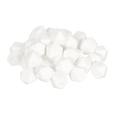 30Pcs 17 mm Hexagonal Silicone Beads, White