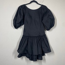 Kensie Lace Up Back Balloon Sleeves Ruffled Mini Dress Black