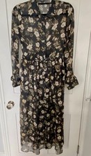 Women's black floral long sleeved maxi shirt dress