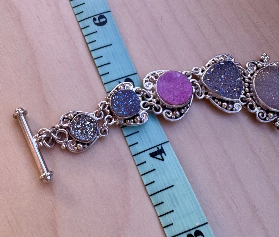 Pulsera Druzy Multicolor Plata Sajen con Palanca. Foto 4 de 4