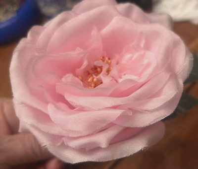 vintage millinery 1960s flower rose leaves 4'' pink silk 1pc USA
