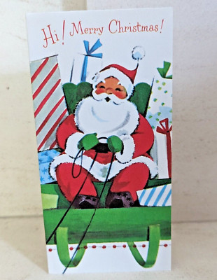 Vintage 1950er UNBENUTZT Schlitten Santa Weihnachtsmann Gibson Grußkarte (EB9207