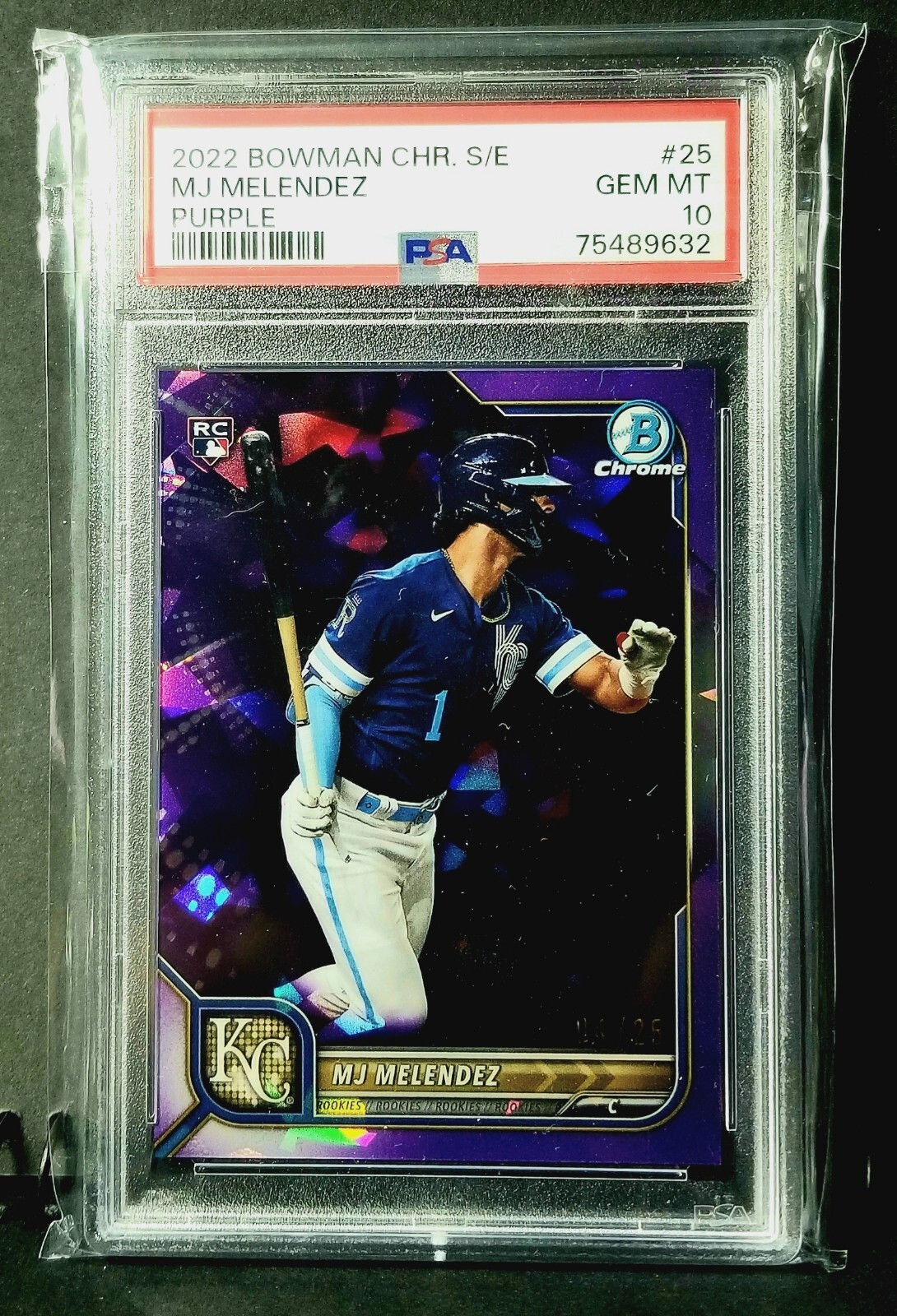 2022 Bowman Chrome Sapphire MJ Melendez RC Purple /25 #25 Royals PSA 10