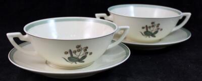 Royal Copenhagen Quaking Grass Group of 2 Cream Soup Bowls with Saucers 884
