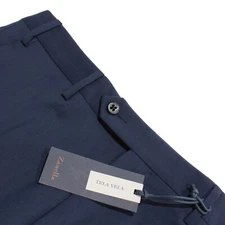 Zanella NWT Devon Wool Blend Flat Front Dress Pants Size 32 US In Solid Blue
