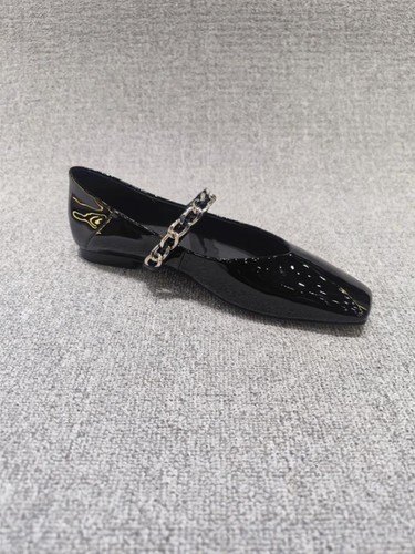 Women Lacquer Leather Shallow Mouth Metal Chain Mary Jane Square Toes Flat Shoes - Picture 13 of 17