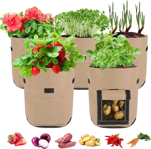 5-10PCS Garden Vegetable Potato Planting Bags 7 Gallon Non Woven Fabric Pot US - Picture 10 of 24