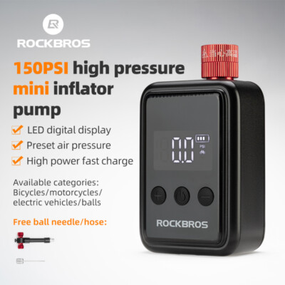 #ad ROCKBROS Electric Mini Air Pump Motorcycle Bike Portable Inflator LED Tire Ball $47.49