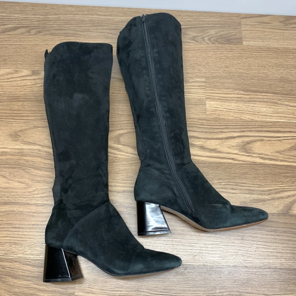 Botas Corso Como Negro Gamuza Cuero Tacón Hasta la Rodilla Talla 7M Loval Clásicas Foto 2 de 4