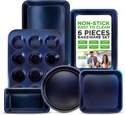 6-Piece Non-Stick Baking Pans - Carbon Steel Baking Trays with Nonstick Coating