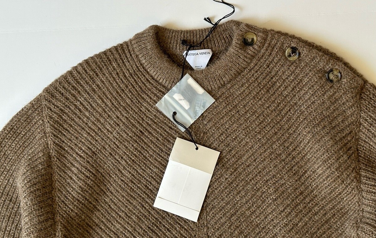 Bottega Veneta Women's Alpaca Chevron Knit Brown Sweater L