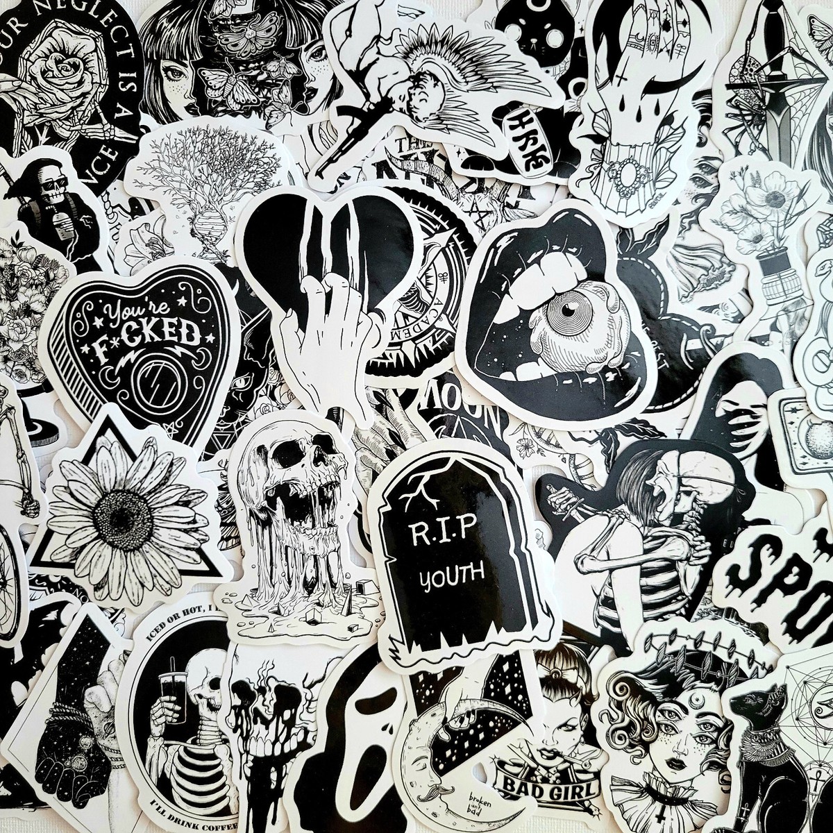 100 Adesivi Impermeabili In Stile Gotico - Punk, Horror E Teschio Per Notebook, Laptop E Bagagli