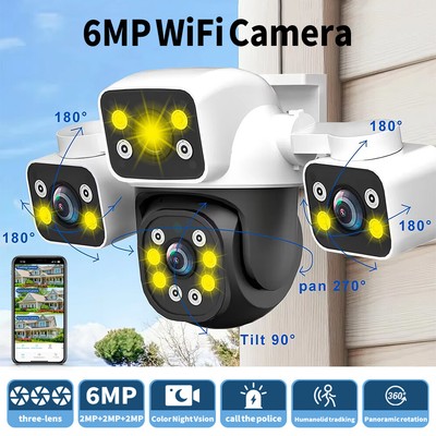 Triple Lens WiFi PTZ Security Camera 6MP HD Three Lens Auto Tracking PTZ Camera