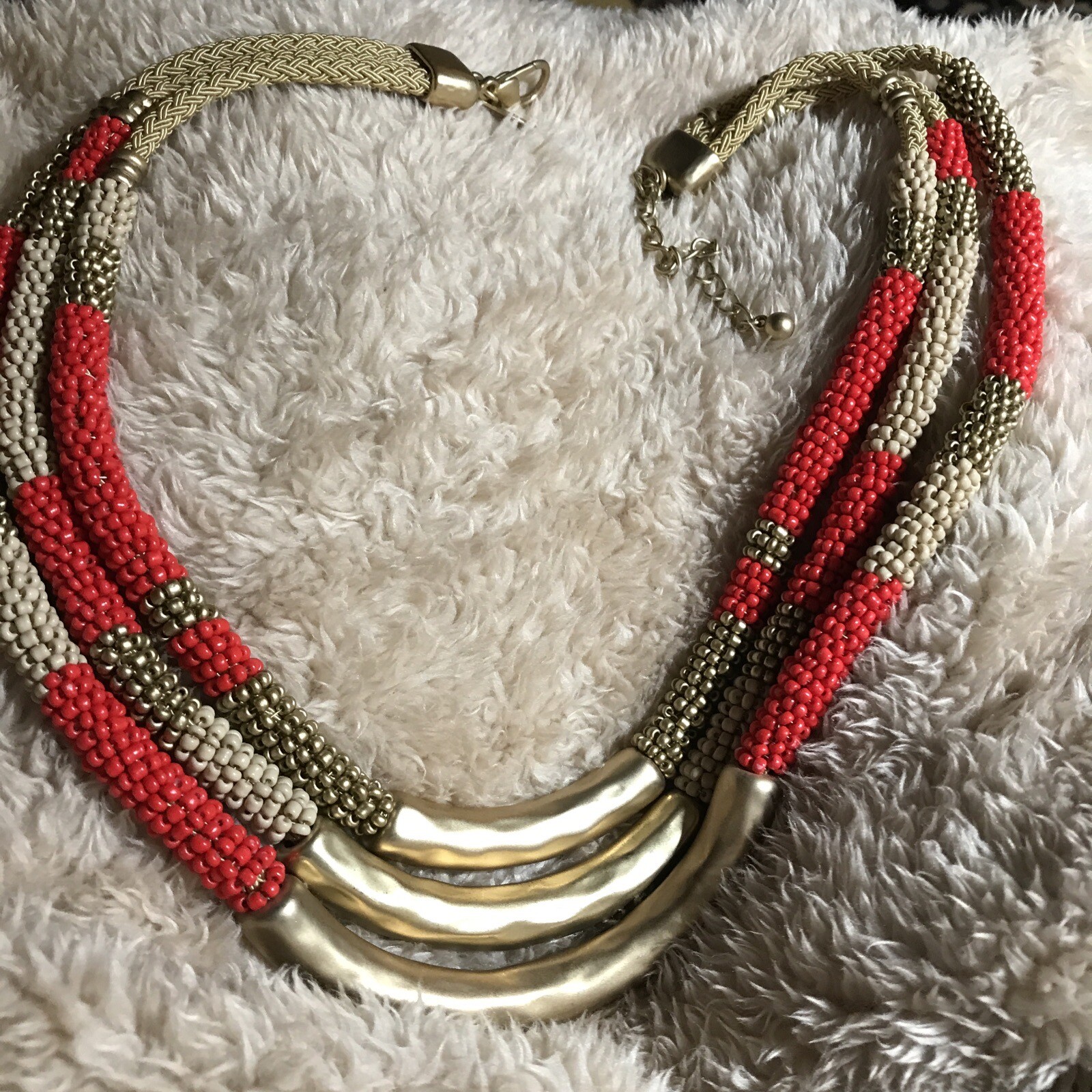 COLLANA CORTA MULTIFILA CHICO'S AUTUNNO VACANZE ARANCIO E SEMI NEUTRI PERLINE