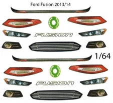 2013 -2014 Ford Fusion Lights & Grill 1/64th HO Scale Slot Car Waterslide Decals