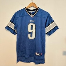 NFL Reebok onfield Matthew Stafford Detroit Lions Blue Jersey boys L