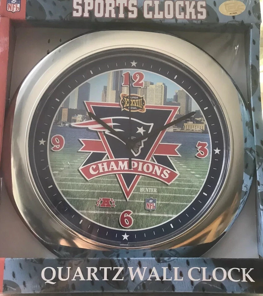 Reloj de pared de cuarzo de colección New England Patriots Super Bowl Champions XXXVIII NFL NOS Foto 2 de 4