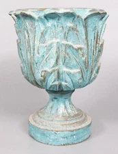 Antique French Verdigris Finish Painted Wood Jardiniere Cachepot Planter 16"H