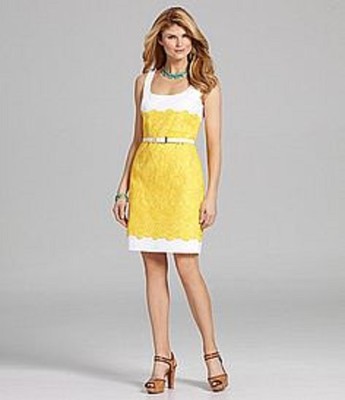 Antonio Melani Caroline Yellow White Eyelet Belt Work Social Dress 12 $169  | eBay