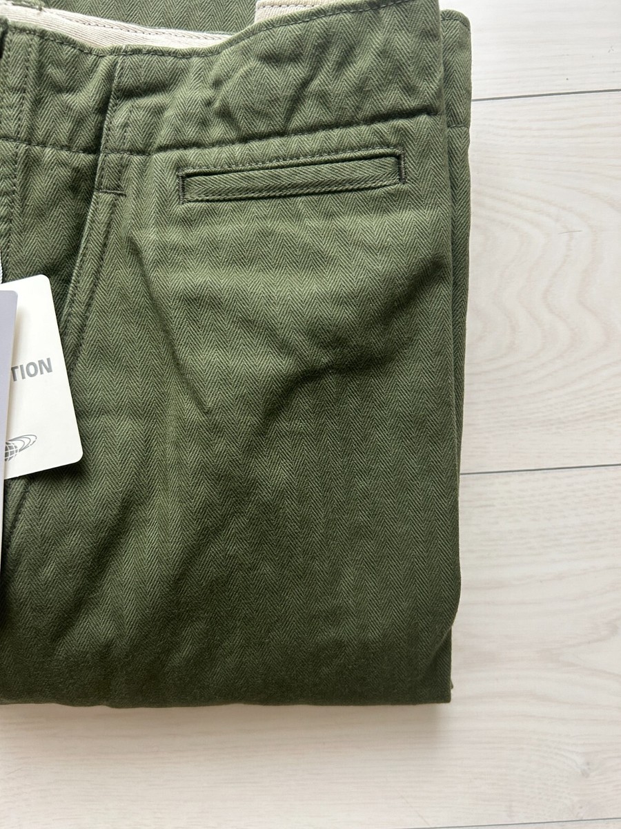 BEAMS PLUS Mil Trousers Herringbone wide Pants Olive S-XL