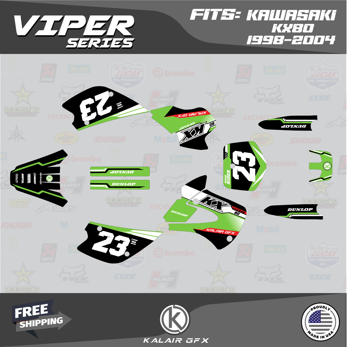 Graphics Kit for KAWASAKI KX 80 (1998-2004) Viper Series - Green
