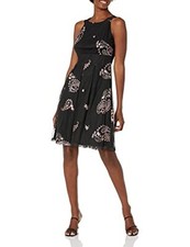 NINE WEST Women's Halter Neck Fit and Flare Dress, Black/Blossom Multi, Size 2