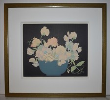Listed Australian Artist Hall Thorpe, Signed Original Woodcut Sweet Peas