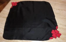 Square black scarf; red floral accent; silk; 17 x 16.5 inches