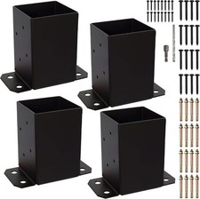 4x4 Wood Fence Post Anchor Base, 2mm Thick Steel and Black Powder Coated, Com...