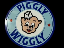 PORCELAIN PIGGLY WIGGLY ENAMEL SIGN 12X12 INCHES