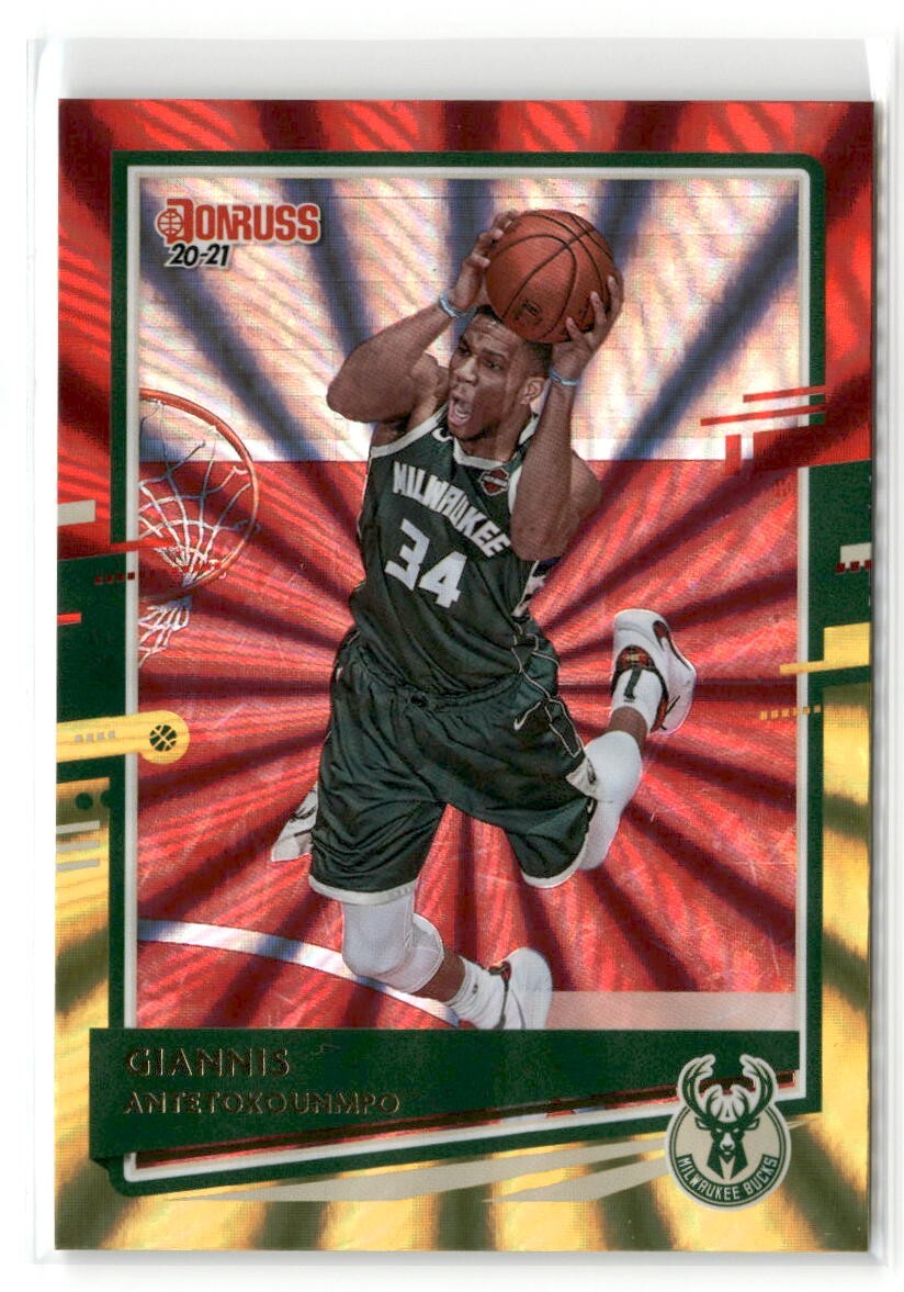 Giannis Antetokounmpo 2020-21 Panini Donruss #104 Holo Red & Gold Laser SP Bucks