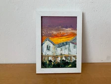 Sunset from House Oil Painting On Canvas Board Evening Landscape Framed Artwork