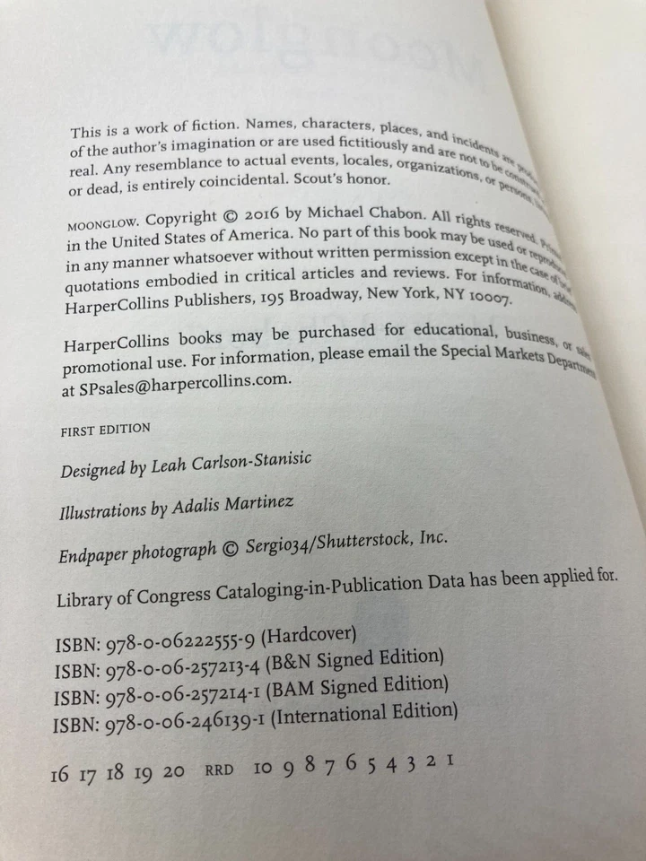 Moonglow de Michael Chabon, tapa dura, franqueo gratuito Foto 2 de 3