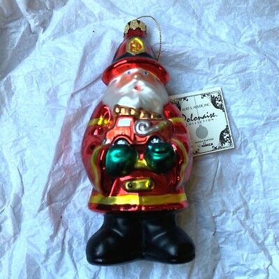 RARE KURT ADLER Santa Claus with Fire Truck Glass Blown Ornament