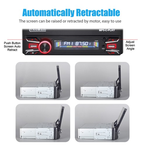 Single 1 DIN 7" Flip Out CarPlay Car Stereo Radio USB AUX Head Unit FM +Camera - Picture 5 of 15