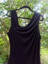 Calvin Klein Black Asymmetrical Neck Jersey Knit  Midi Dress Sz 14 Self Lined