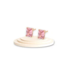 Aretes pendientes pequenos  chapado en oro 18k piedra rosa CZ