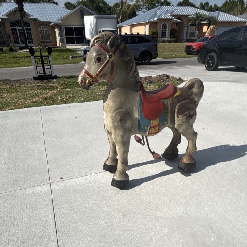 Vintage Mobo 1940 Rocking Horse Ride-On Toy with Metal Base and Red Saddle