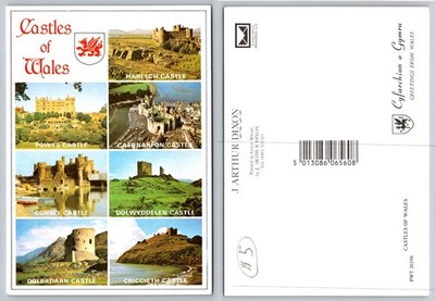 Castles of Wales Postcard J Arthur Dixon Harlech Caernarfon Conwy Powys UK