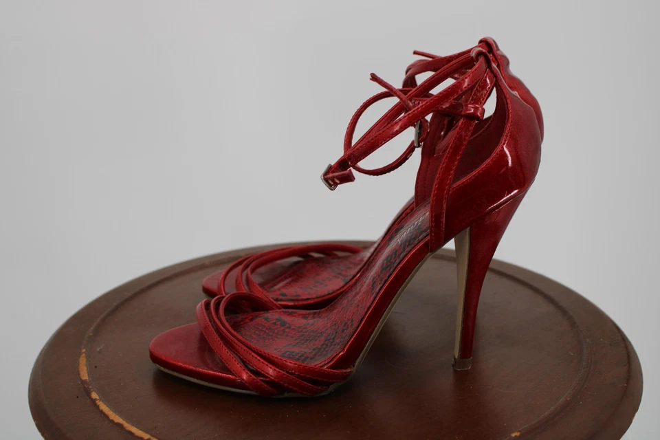 Delicious Shoes Womens Size 8 Red Strappy Stiletto Heels Sandals Ankle Strap - Image 2 of 4