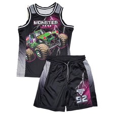 Boys Black Grave Digger Monster Truck Tank Top Shorts Outfit Set