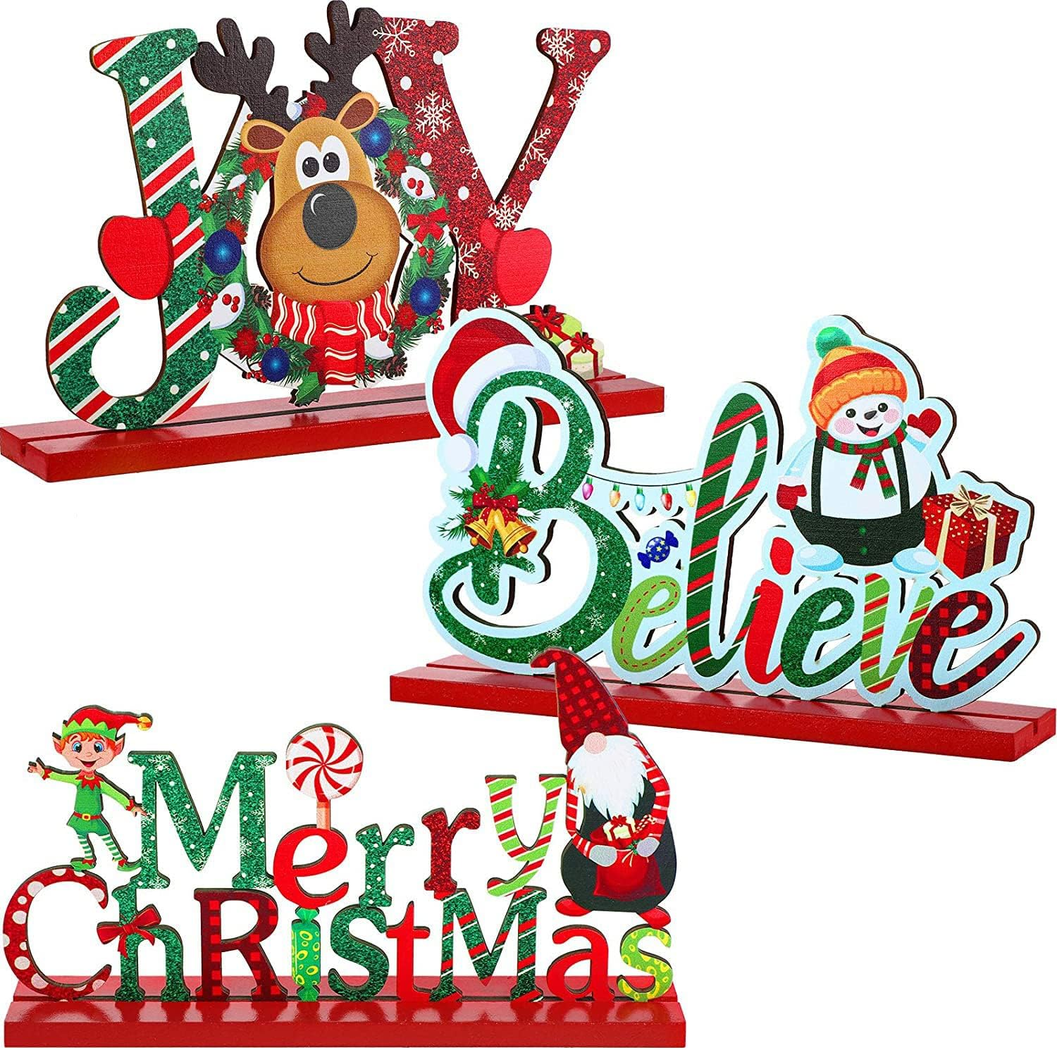 3 Pcs Christmas Decorations Indoor Centerpieces for Tables Tabletop Wooden Sign