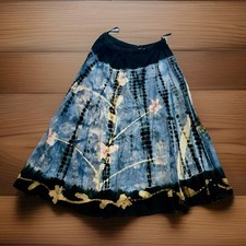 Boho Blue Tie Dye Hippie Midi Skirt M Forbidden Floral Sequin Festival Fairycore