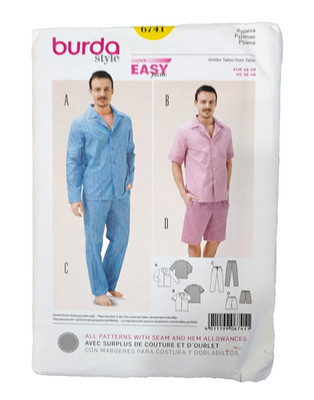 Burda 6741 Men's Pajamas PJs Size 38-48 Sewing Pattern Short and Long Pants New