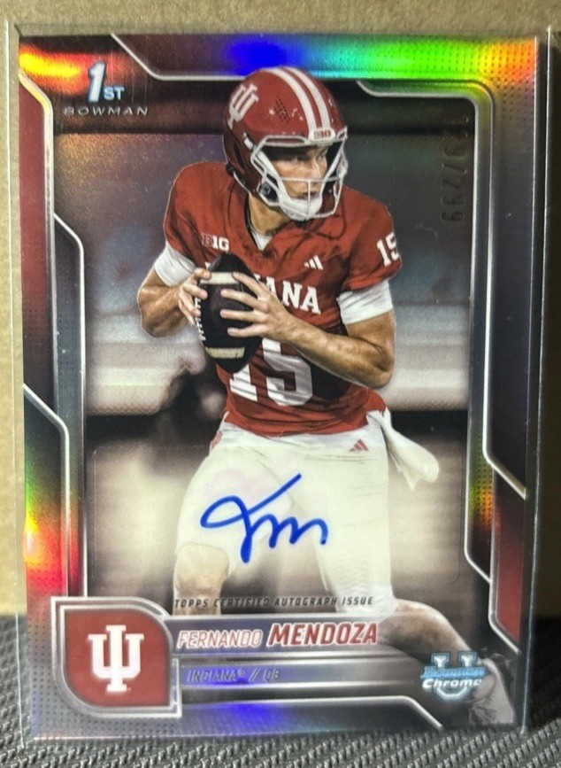 Fernando Mendoza 2025 Bowman Chrome U 1st Refractor Auto /299 Indiana 