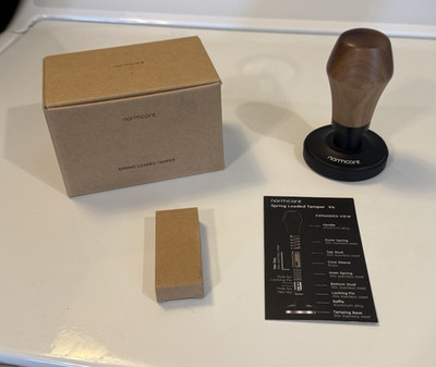 Normcore Spring Loaded Tamper V4 51mm Walnut Handle Matte Ripple Base